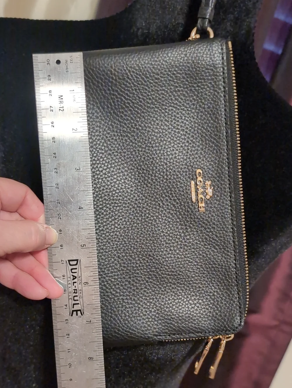 Coach Black Pebbled Leather Double Zip Wristlet with Gold Hardware 7